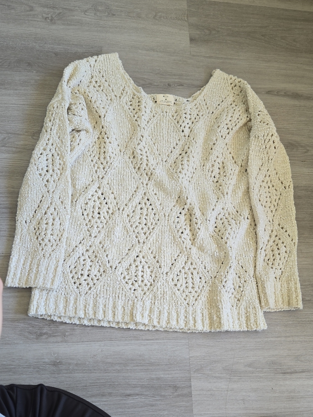 Pins & Needles Cream Open-Knit Crewneck Sweater